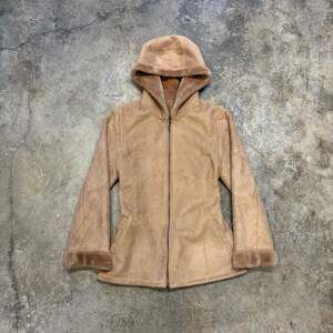 Chic Faux Leather and Fur Women’s Hooded Y2K Jacket Size M